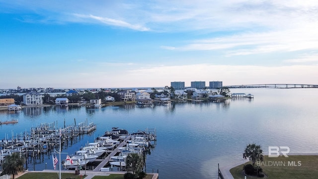 property view of water with a boat dock