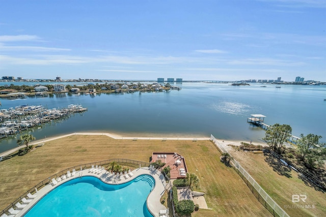 aerial view with a water view