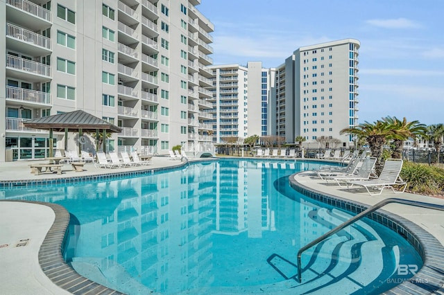 view of pool featuring a patio area and a gazebo