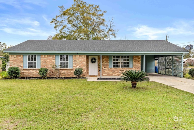 ranch-style home with a front lawn and a carport