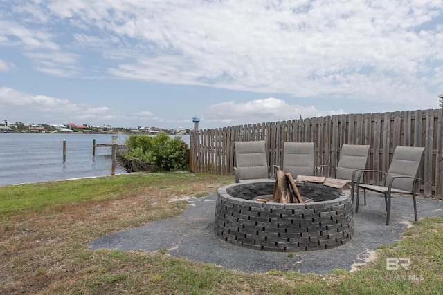 16310 Perdido Key Dr, Pensacola, FL 32507 - view of yard with a fire pit, a water view, fence, and a dock