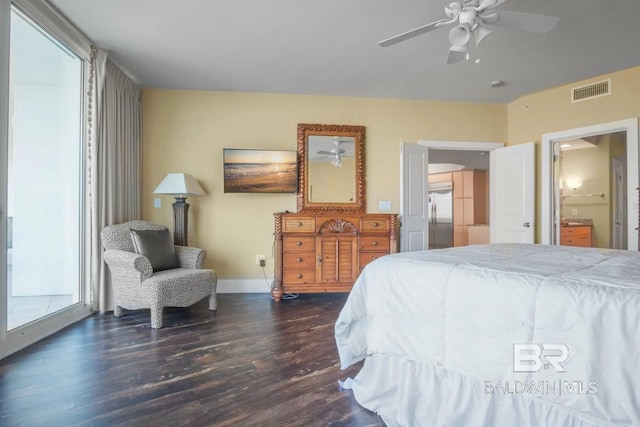 28107 Perdido Beach Blvd Unit D209, Orange Beach, AL 36561 - bedroom featuring wood finished floors, baseboards, ceiling fan, and built in refrigerator