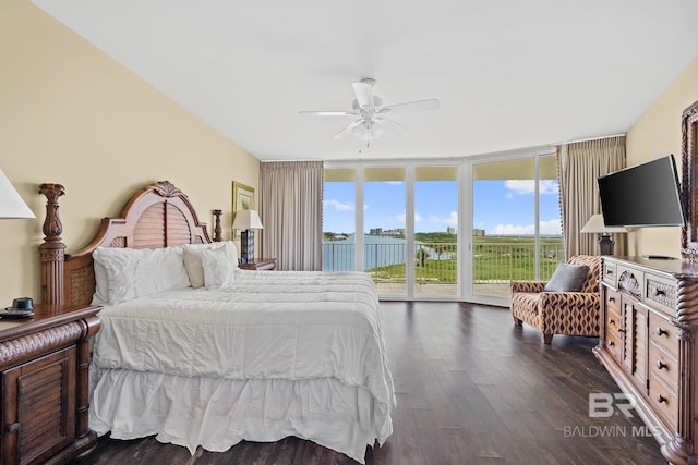 28107 Perdido Beach Blvd Unit D209, Orange Beach, AL 36561 - bedroom with a wall of windows, access to outside, wood finished floors, and ceiling fan