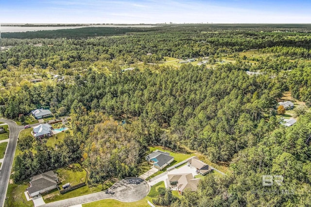 aerial view with a wooded view