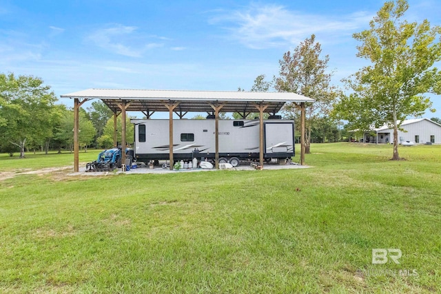 view of dock featuring a lawn