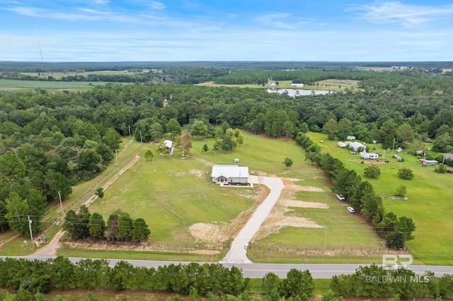 drone / aerial view with a water view and a rural view