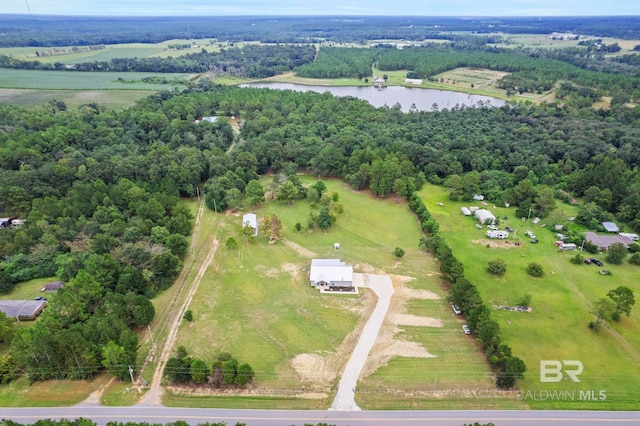 bird's eye view with a rural view and a water view