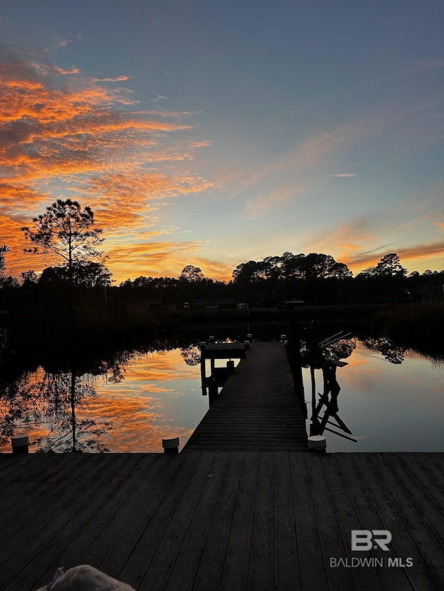 view of dock featuring a water view