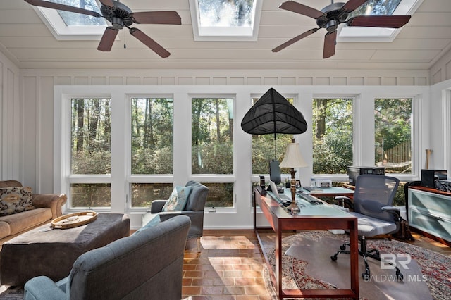 22649 Alice Ln, Fairhope, AL 36532 - sunroom / solarium with vaulted ceiling with skylight and ceiling fan