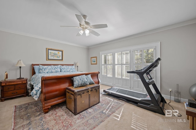22649 Alice Ln, Fairhope, AL 36532 - carpeted bedroom featuring crown molding, baseboards, and ceiling fan