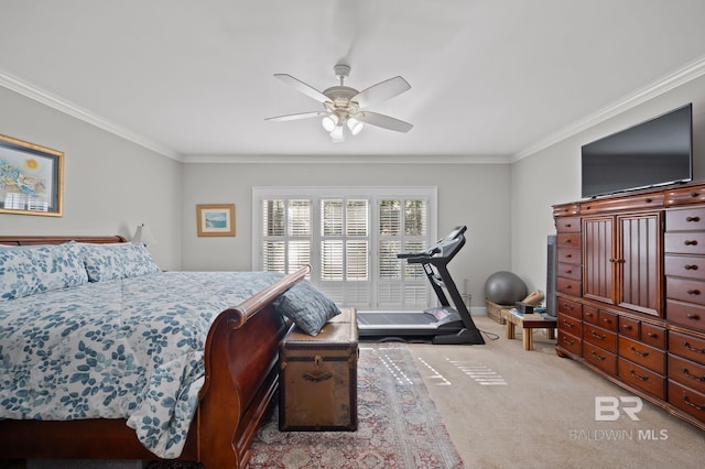 22649 Alice Ln, Fairhope, AL 36532 - carpeted bedroom with baseboards, ornamental molding, and a ceiling fan