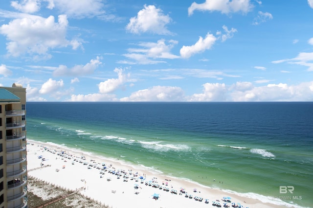 property view of water featuring a beach view