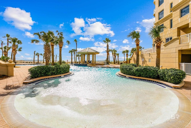 view of swimming pool with a gazebo