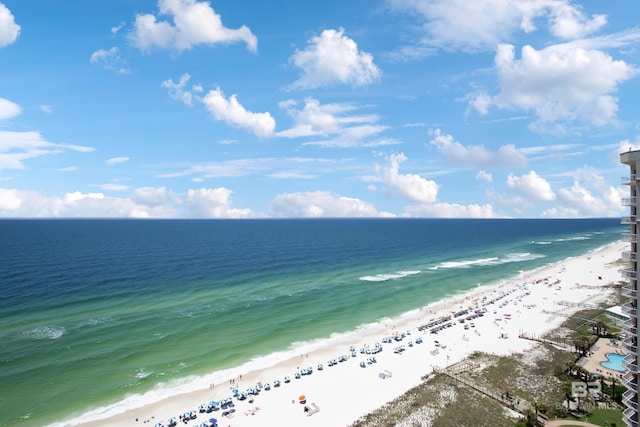 property view of water featuring a beach view