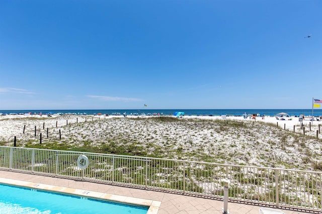 view of water feature with a view of the beach