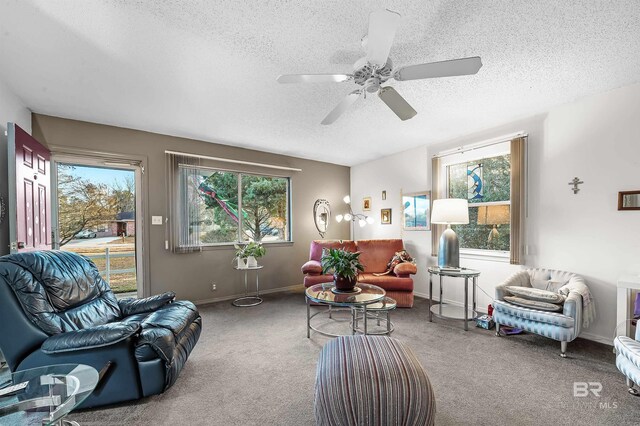 526 W Ariel Ave, Foley, AL 36535 - carpeted living room featuring ceiling fan and a textured ceiling