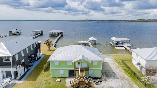 aerial view with a water view
