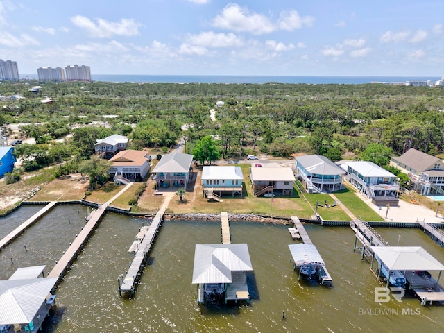 8239 Gulf Beach Ln, Gulf Shores, AL 36542 - aerial view with a water view and a wooded view
