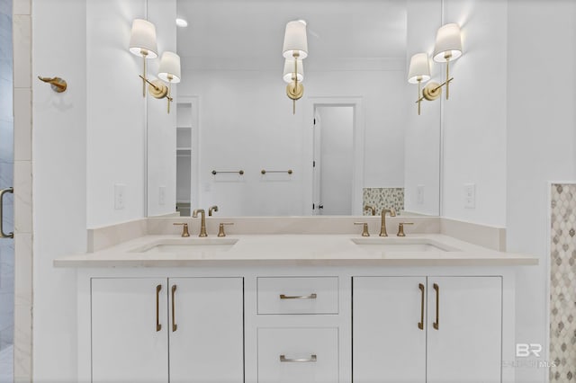 309-C S School St, Fairhope, AL 36532 - full bath featuring double vanity, a shower with shower door, and a sink