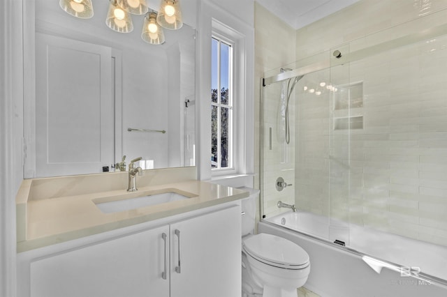 309-C S School St, Fairhope, AL 36532 - full bath featuring toilet, bath / shower combo with glass door, an inviting chandelier, and vanity