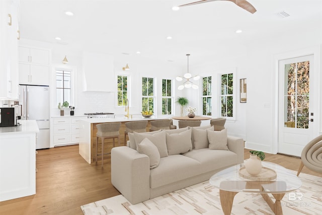 309-C S School St, Fairhope, AL 36532 - living area with recessed lighting, light wood-style floors, ceiling fan, and visible vents