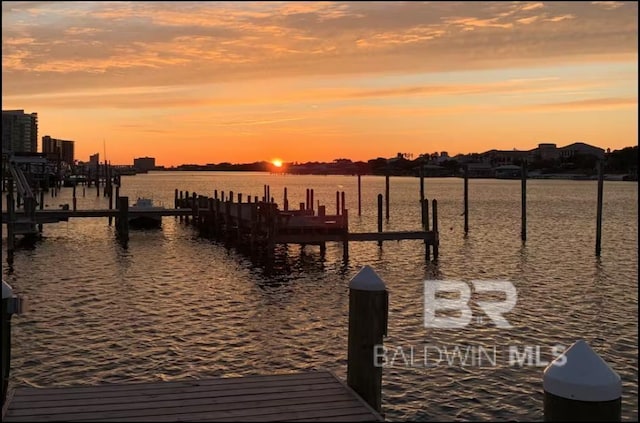 view of dock with a water view