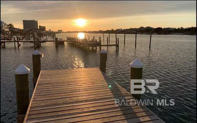 view of dock with a water view