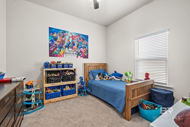 bedroom with carpet flooring and a ceiling fan