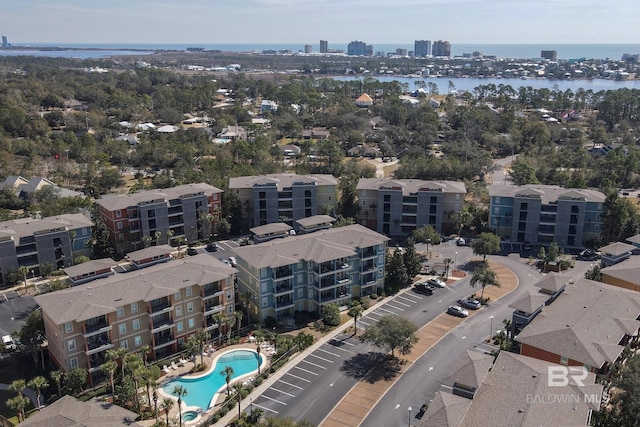 aerial view featuring a water view