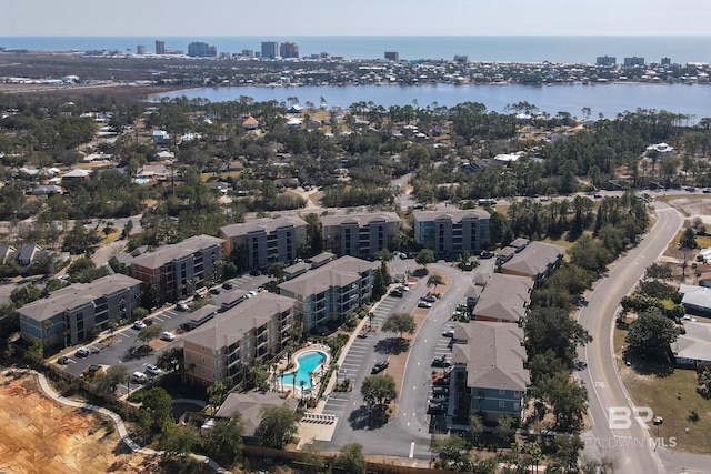 bird's eye view featuring a water view