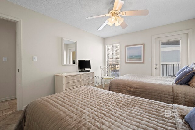1069 W Beach Blvd Unit 5C, Gulf Shores, AL 36542 - bedroom featuring access to outside, a ceiling fan, and a textured ceiling