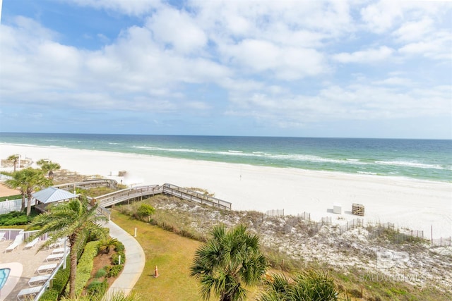 view of water feature with a beach view