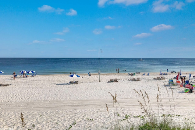 property view of water featuring a beach view