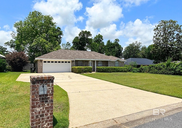 33580 Woodlands Dr, Lillian, AL 36549 - ranch-style house featuring a garage, driveway, a front yard, and brick siding