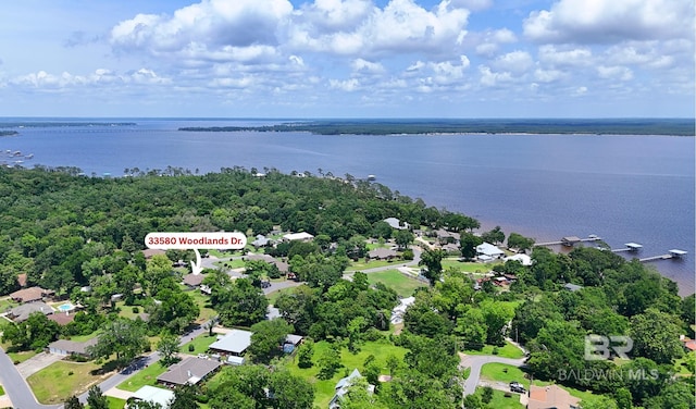 33580 Woodlands Dr, Lillian, AL 36549 - aerial perspective of suburban area featuring a nearby body of water