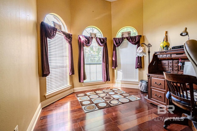 office space with hardwood / wood-style floors