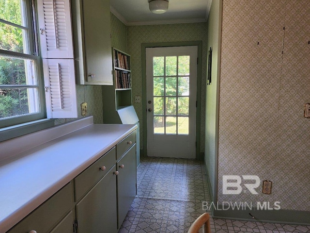 interior space featuring ornamental molding