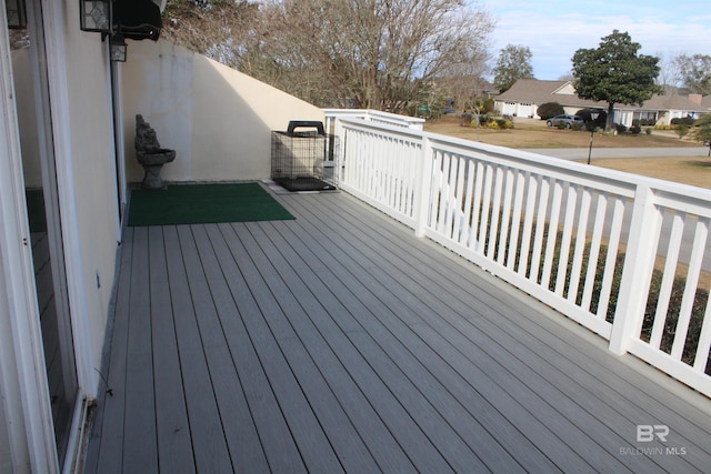 deck with a residential view