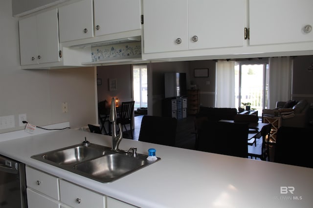 kitchen featuring a healthy amount of sunlight, light countertops, and black dishwasher