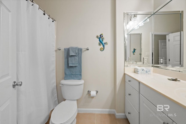 bathroom with tile patterned flooring, vanity, and toilet