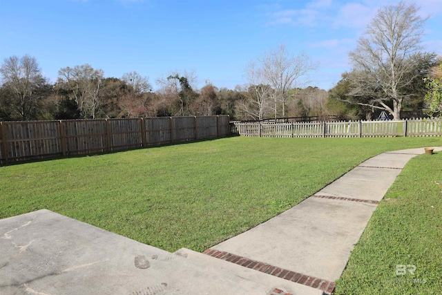 view of yard with a fenced backyard