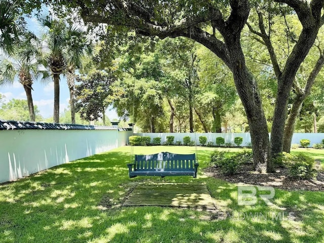 view of home's community featuring a fenced backyard and a yard