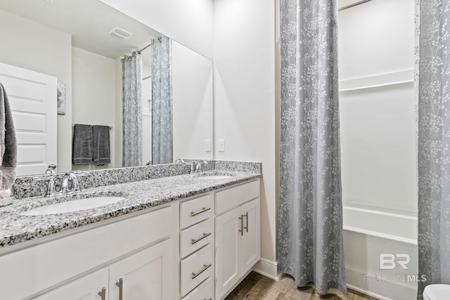 bathroom featuring vanity and wood-type flooring