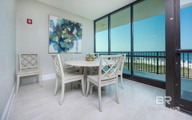 dining room featuring light hardwood / wood-style floors and expansive windows