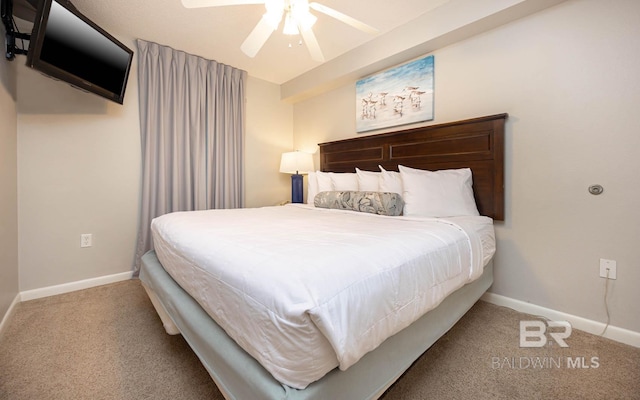 bedroom featuring carpet floors and ceiling fan