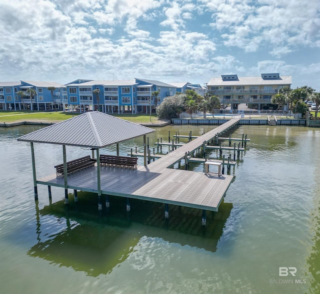 view of dock with a water view