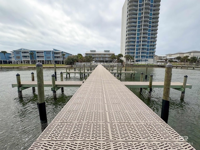 dock area with a water view