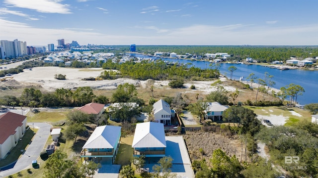 aerial view featuring a water view