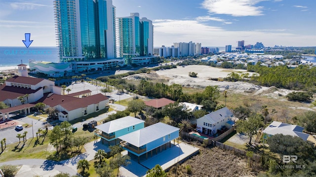 bird's eye view with a water view and a view of city