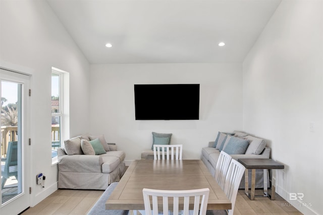 interior space with recessed lighting, light wood-style flooring, and baseboards